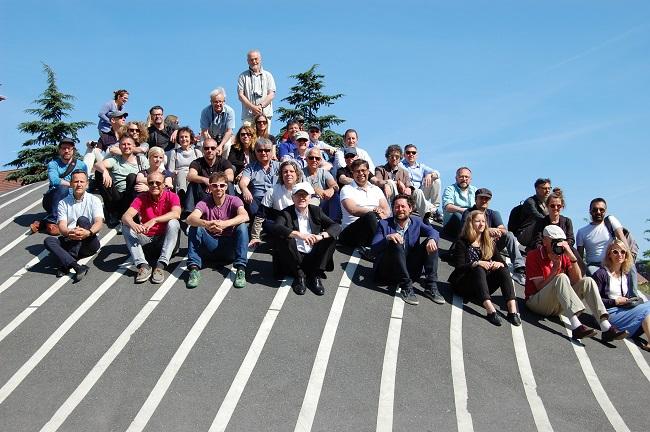 Superkilen - visitor group sitting on hill - 2018 IAKS Study Trip